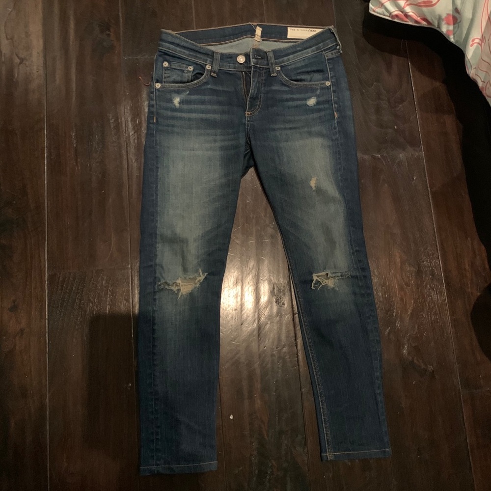 RAG AND BONE DARK WASH RIPPED SKINNY JEANS